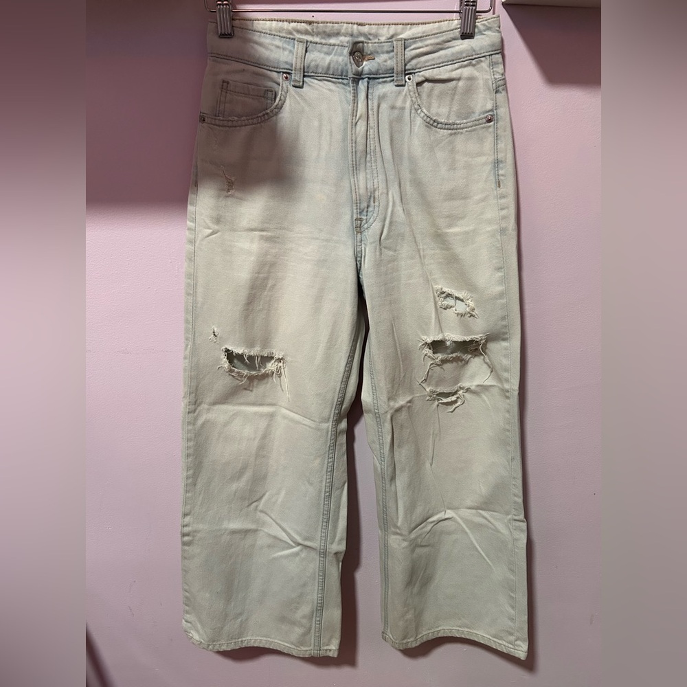 H&M Wide Leg Distressed light blue Jeans
